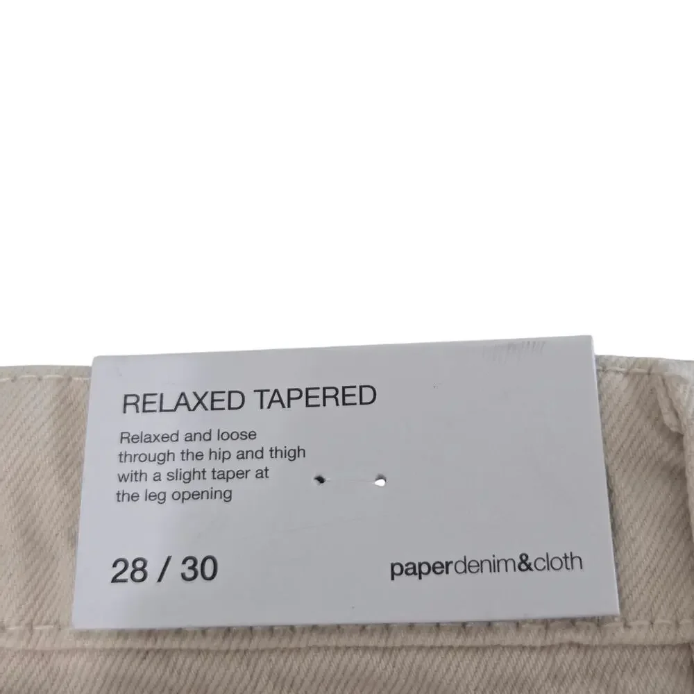 Men's NWT Paperdenim&Cloth Cream Relaxed Tapered Fit, 28/30